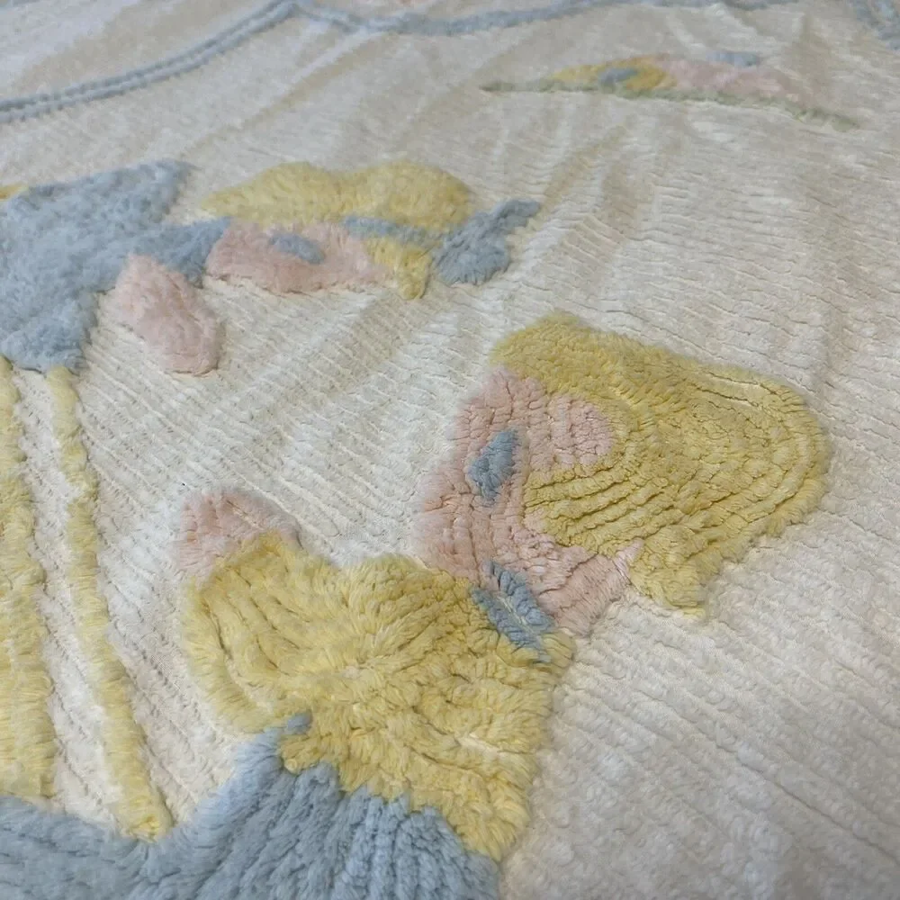 Vintage Antique 41” x 64” Chenille Blanket Baby Crib Boy Girl Teeter Totter Rare